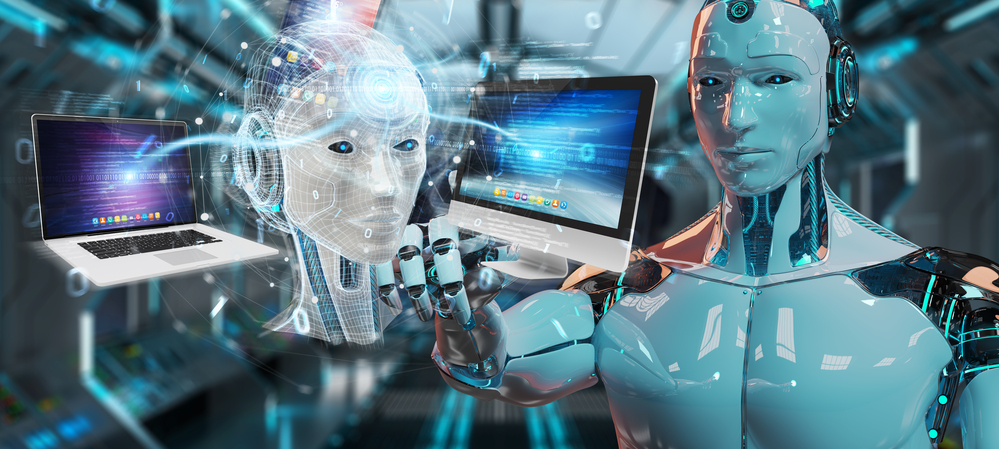 Robot controlling modern devices interface system 3D rendering