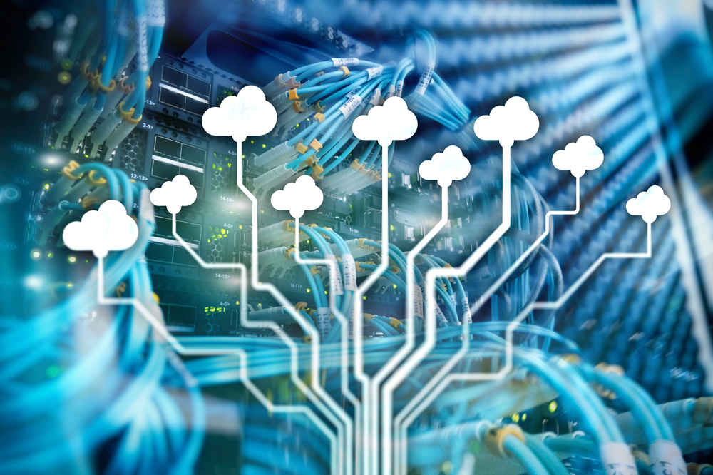 CLoud server and computing, data storage and processing. Internet and technology concept.